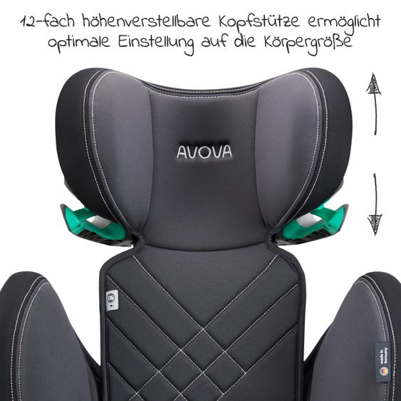 Avova Sora-Fix i-Size child seat 100 cm - 150 cm / 3 years to 12 years with Isofix - Grey & Black