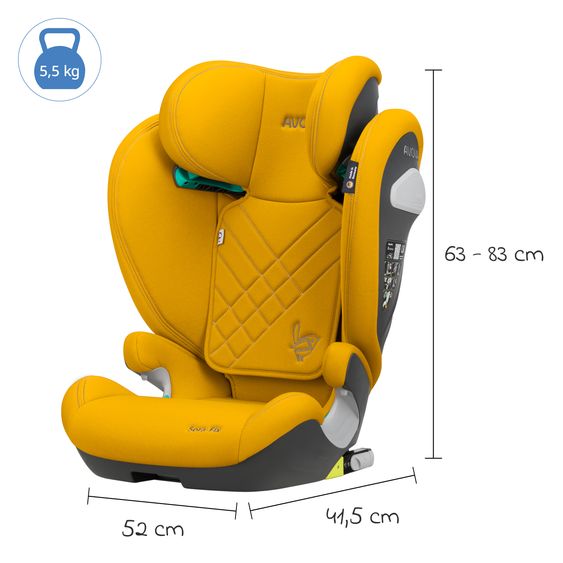 Avova Sora-Fix i-Size seggiolino auto da 3,5 anni a 12 anni (100 cm - 150 cm) con Isofix solo 5,5 kg - Giallo Spiaggia