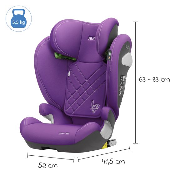 Avova Kindersitz Sora-Fix i-Size ab 3,5 Jahre - 12 Jahre (100 cm - 150 cm) mit Isofix nur 5,5 kg - Lila