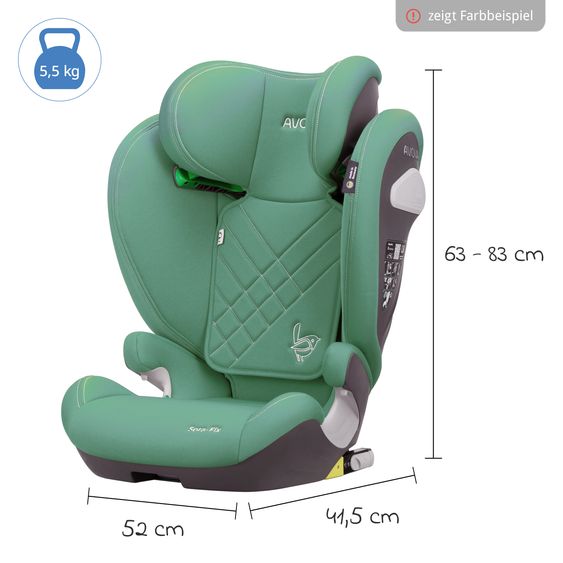 Avova Kindersitz Sora-Fix i-Size ab 3,5 Jahre - 12 Jahre (100 cm - 150 cm) mit Isofix nur 5,5 kg - Lime Green