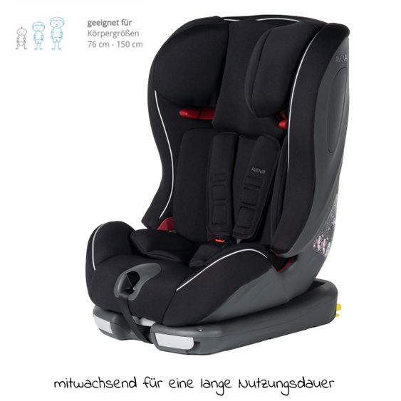 Avova Kindersitz Sperling-Fix i-Size 76 cm - 150 cm / ab 15 Monate bis 12 Jahre mit Isofix & Top Tether - Pearl Black