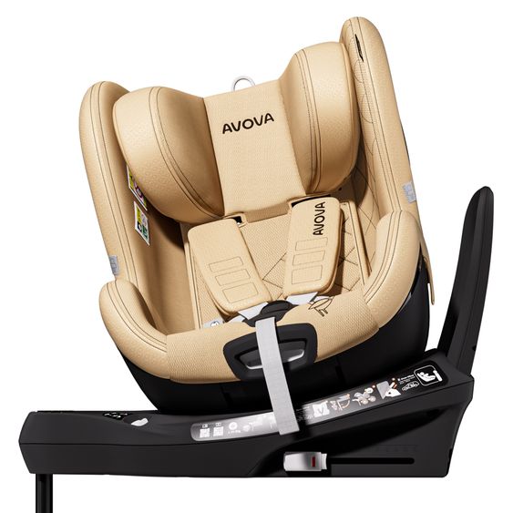 Avova Siège Auto Enfant Reboarder Alera X1 360° Pivotant À Partir De 3 Mois Jusqu’à 4 Ans 61 Cm - 105 Cm Avec Base Isofix - Moon Beige Or
