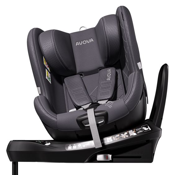 Avova Reboarder Car Seat Alera X1 360° rotatable from 3 months to 4 years 61 cm - 105 cm with Isofix base - Polar Grey Silver