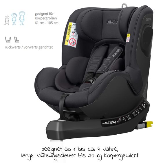 Avova Reboarder-Kindersitz Sperber-Fix 61 61 cm - 105 cm / 1 Jahr bis 4 Jahre mit Isofix - Koala Grey
