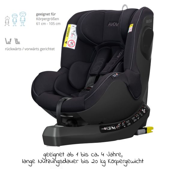 Avova Reboarder-Kindersitz Sperber-Fix 61 61 cm - 105 cm / 1 Jahr bis 4 Jahre mit Isofix - Pearl Black