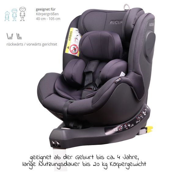 Avova Reboarder-Kindersitz Sperber-Fix i-Size 40 cm - 105 cm / ab der Geburt bis 4 Jahre mit Isofix - Koala Grey