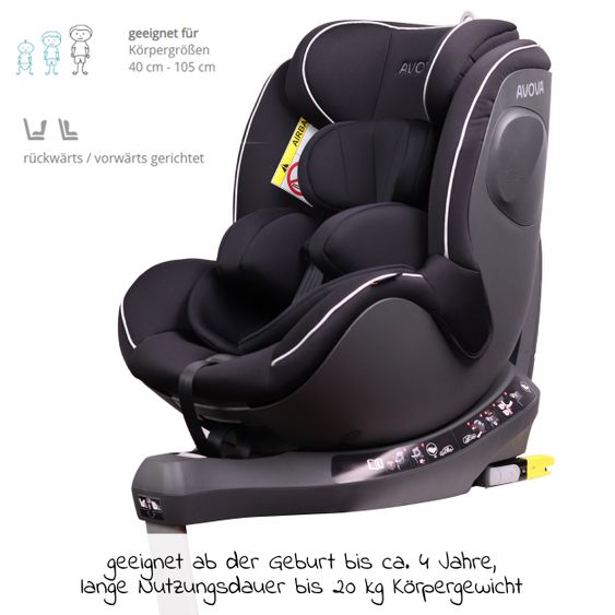 Avova Reboarder-Kindersitz Sperber-Fix i-Size 40 cm - 105 cm / ab der Geburt bis 4 Jahre mit Isofix - Pearl Black