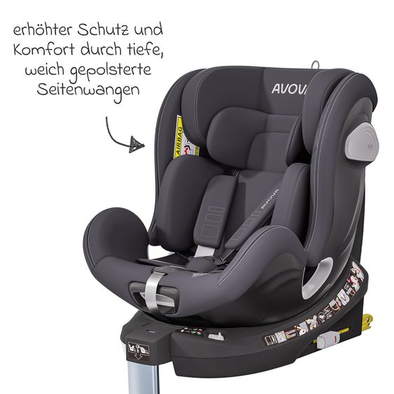 Avova Seggiolino Reboarder Swan-Fix i-Size dalla nascita a 7 anni (40 cm -125 cm) con base Isofix - Grigio Koala