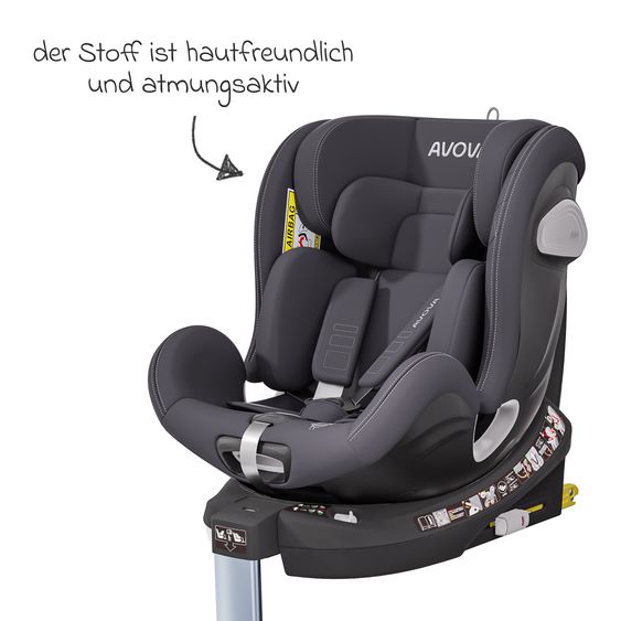Avova Seggiolino Reboarder Swan-Fix i-Size dalla nascita a 7 anni (40 cm -125 cm) con base Isofix - Grigio Koala