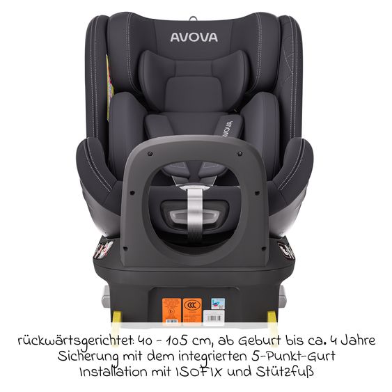 Avova Seggiolino Reboarder Swan-Fix i-Size dalla nascita a 7 anni (40 cm -125 cm) con base Isofix - Grigio Koala
