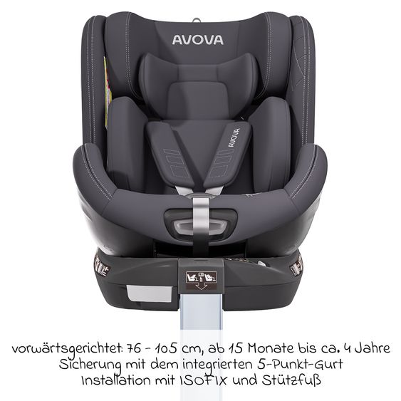 Avova Seggiolino Reboarder Swan-Fix i-Size dalla nascita a 7 anni (40 cm -125 cm) con base Isofix - Grigio Koala
