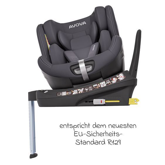 Avova Seggiolino Reboarder Swan-Fix i-Size dalla nascita a 7 anni (40 cm -125 cm) con base Isofix - Grigio Koala
