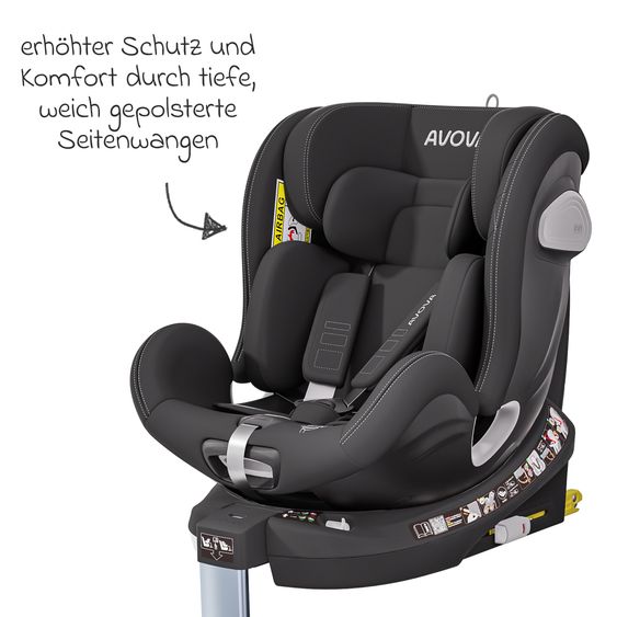 Avova Reboarder child seat Swan-Fix i-Size from birth to 7 years (40 cm -125 cm) incl. Isofix base - Pearl Black