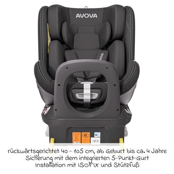 Avova Reboarder child seat Swan-Fix i-Size from birth to 7 years (40 cm -125 cm) incl. Isofix base - Pearl Black