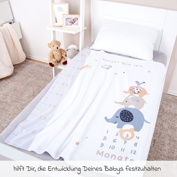 Baby Best Kuscheldecke mit Meilensteinen 75 x100 cm - Elephants