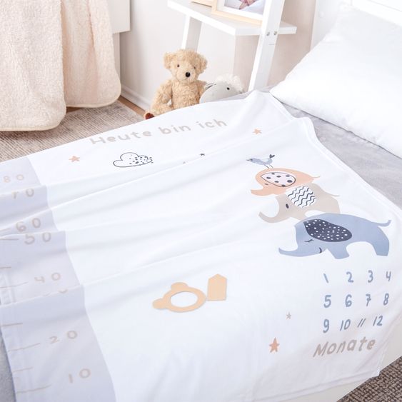Baby Best Kuscheldecke mit Meilensteinen 75 x100 cm - Elephants