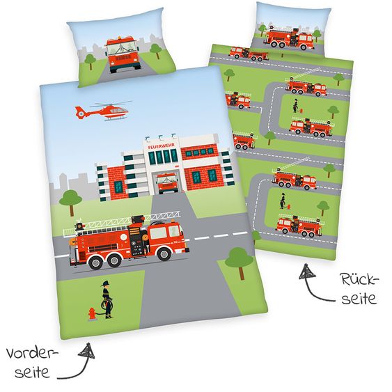 Baby Best Wende-Bettwäsche - 100 x 135 cm - Feuerwehr