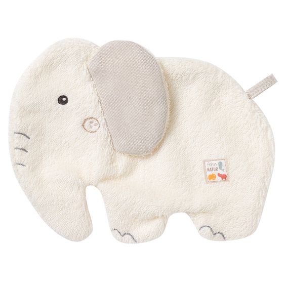 Fehn 2-tlg. Bade-Set Kapuzenbadetuch + Waschhandschuh NATUR aus Bio-Baumwolle 70 x 70 cm - Elefant