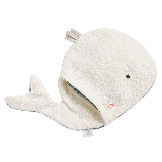 Fehn 2-piece bath set hooded bath towel + wash mitt NATURE organic cotton 70 x 70 cm - whale