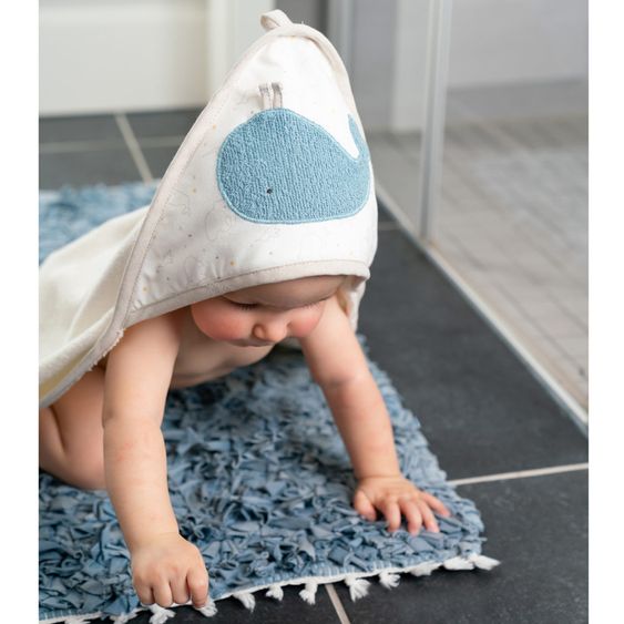 Fehn 2-piece bath set hooded bath towel + wash mitt NATURE organic cotton 70 x 70 cm - whale