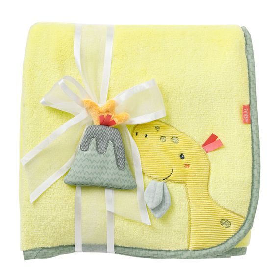 Fehn 2-tlg. Set Kuscheldecke + Greifling Vulkan 75 x 100 cm - Happy Dino