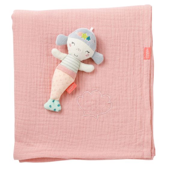 Fehn 2-piece set cuddly blanket muslin + griffin mermaid 135 x 100 cm - sea children