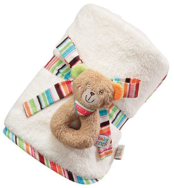 Fehn 2-tlg. Set Kuscheldecke Oskar + Greifling Teddy 75 x 100 cm