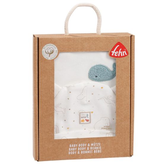 Fehn 2-tlg. Set Wickelbody + Beanie-Mütze NATUR aus Bio-Baumwolle - Gr. 50/56