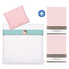 4-tlg. Bettwäsche-Set für Beistellbett & Wiege 90x40 cm / Spannbetttuch und Bettwäsche - Bruno Bär - Rosa