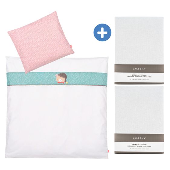 Fehn 4-piece bedding set for extra bed & cradle 90x40 cm / fitted sheet and bedding - Bruno Bear - White