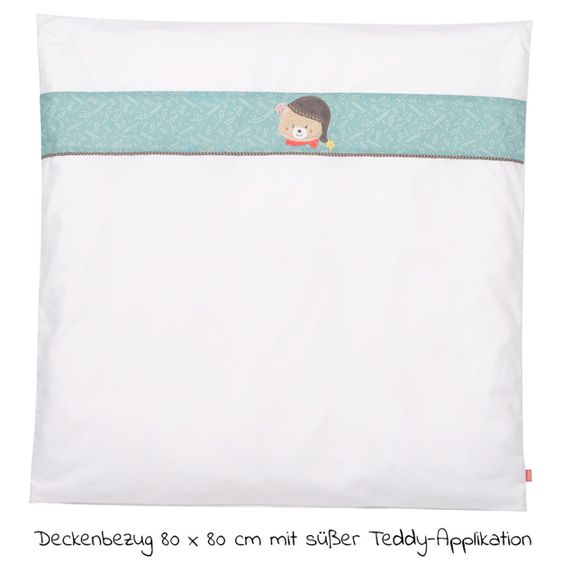 Fehn 4-piece bedding set for extra bed & cradle 90x40 cm / fitted sheet and bedding - Bruno Bear - White