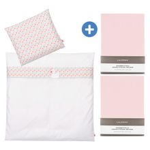 4-tlg. Bettwäsche-Set für Beistellbett & Wiege 90x40 cm / Spannbetttuch und Bettwäsche - Schwanensee - Rosa