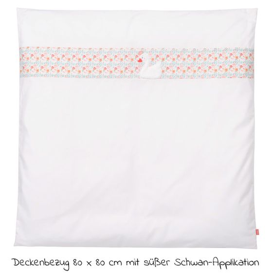 Fehn 4-tlg. Bettwäsche-Set für Beistellbett & Wiege 90x40 cm / Spannbetttuch und Bettwäsche - Schwanensee - Weiß