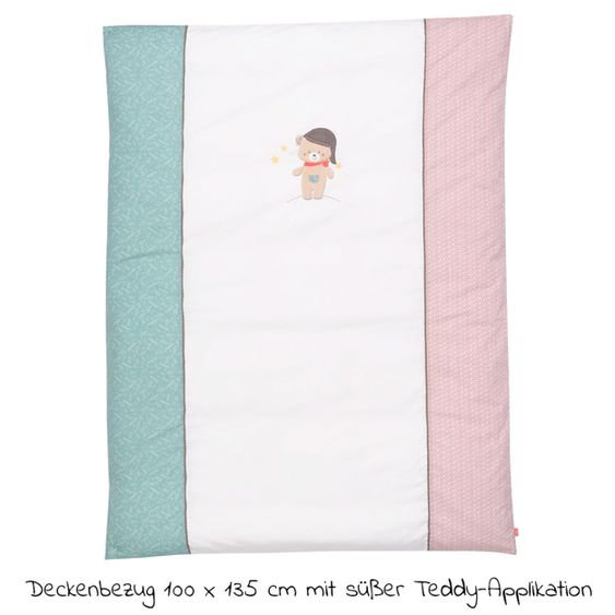 Fehn 7-piece bed set for crib 140x70 cm / bedding + fitted sheets + quilt + bedding + bedding - Bruno Bear - White