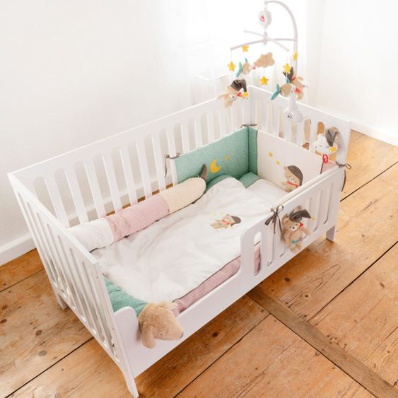 Fehn 7-piece bed set for crib 140x70 cm / bedding + fitted sheets + quilt + bedding + bedding - Bruno Bear - White