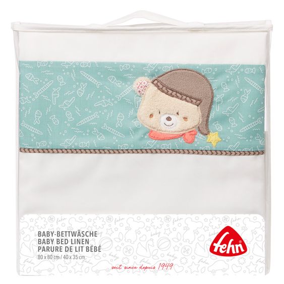 Fehn Biancheria da letto per bambini 80 x 80 cm - Orso Bruno