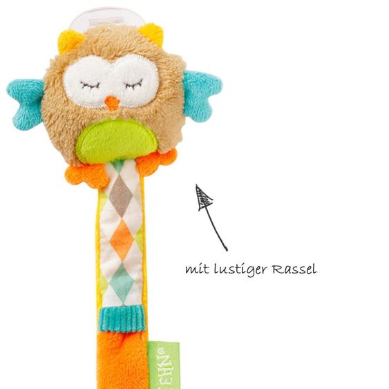 Fehn Schnullerband Sleeping Forest mit Rassel - Eule