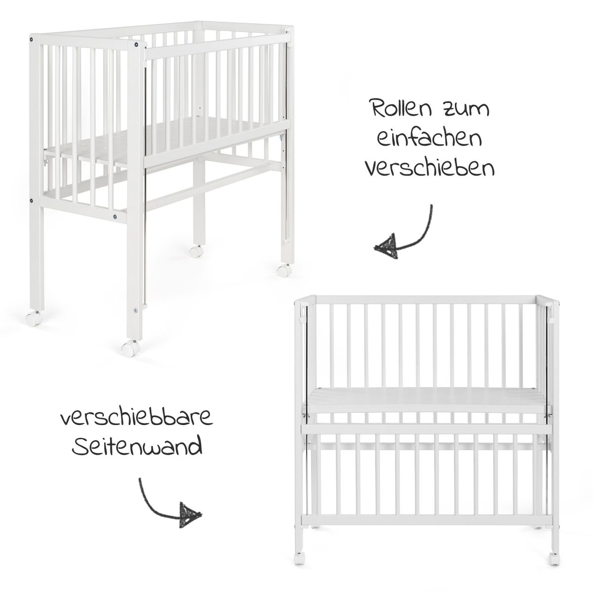 Babyartikel.de 7-tlg. Beistellbett-Komplett-Set 90 x 40 cm / Beistellbett + Matratze + 2 Spannbetttücher + 3-tlg. Baby-Mäxchen