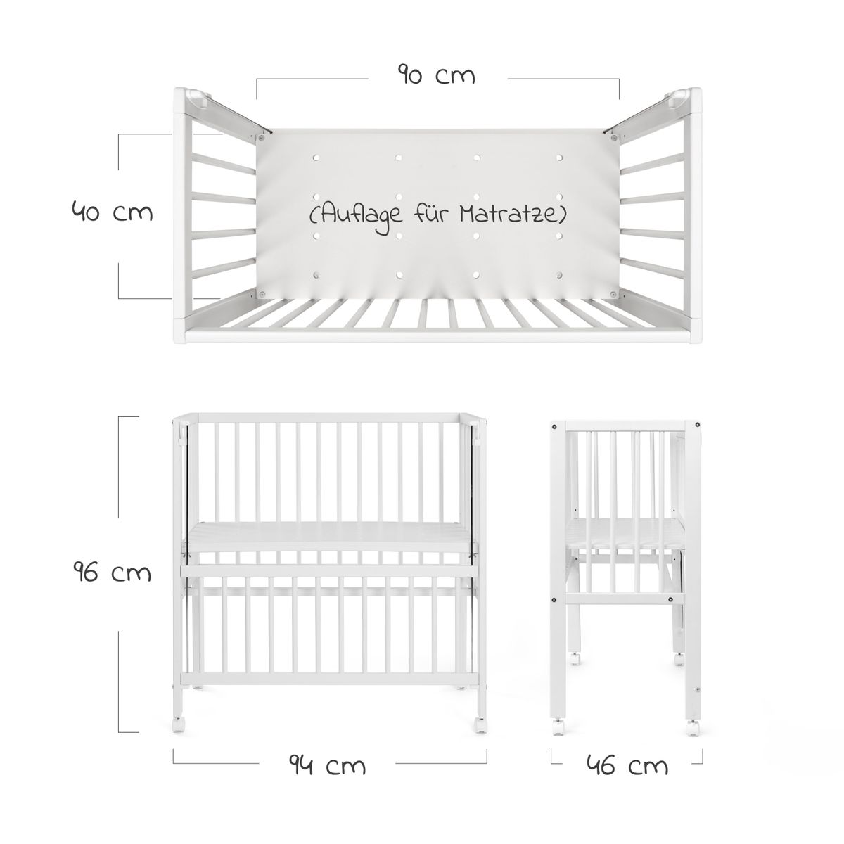 Babyartikel.de 7-tlg. Beistellbett-Komplett-Set 90 x 40 cm / Beistellbett + Matratze + 2 Spannbetttücher + 3-tlg. Baby-Mäxchen