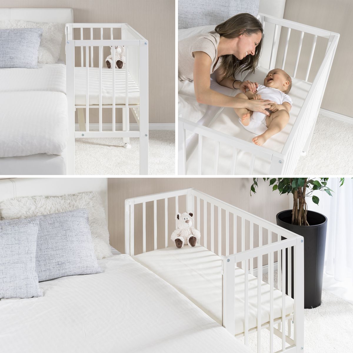Babyartikel.de 7-tlg. Beistellbett-Komplett-Set 90 x 40 cm / Beistellbett + Matratze + 2 Spannbetttücher + 3-tlg. Baby-Mäxchen