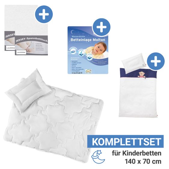 Babyartikel.de 7-tlg. Bett-Set für Kinderbett 140x70 cm / Steppbett + Bettwäsche + Spannbetttücher + Betteinlage - Ocean Club