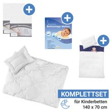 7-tlg. Bett-Set für Kinderbett 140x70 cm / Steppbett + Bettwäsche + Spannbetttücher + Betteinlage - Ocean Club