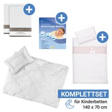 7-tlg. Bett-Set für Kinderbett 140x70 cm / Steppbett + Bettwäsche + Spannbetttücher + Betteinlage - Schwanensee