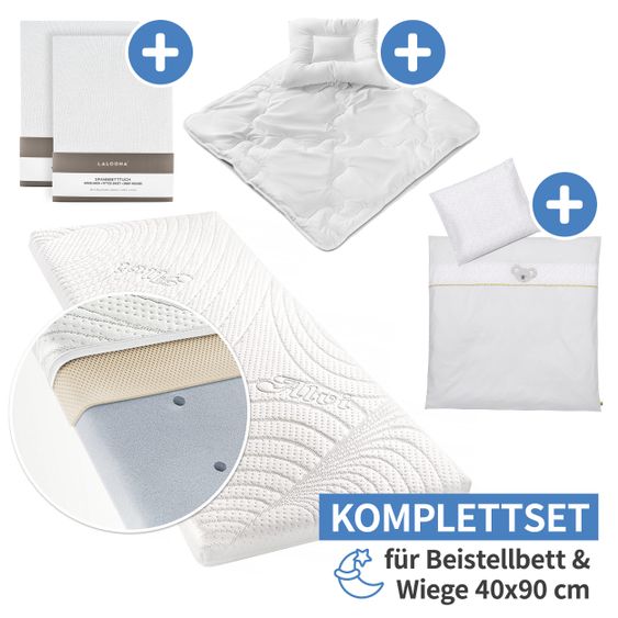 Babyartikel.de 7-tlg. Komplett-Set für Beistellbett & Wiege 90 x 40 cm / Matratze+Spannbetttücher+Steppbett-Set+Bettwäsche - Australia