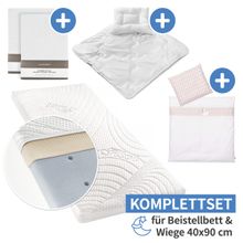 7-tlg. Komplett-Set für Beistellbett & Wiege 90 x 40 cm / Matratze+Spannbetttücher+Steppbett-Set+Bettwäsche -Schwanensee