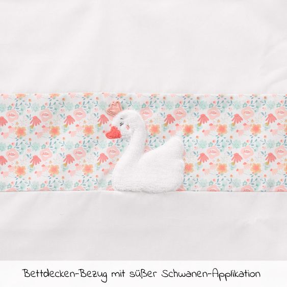Babyartikel.de 7-tlg. Komplett-Set für Beistellbett & Wiege 90 x 40 cm / Matratze+Spannbetttücher+Steppbett-Set+Bettwäsche -Schwanensee