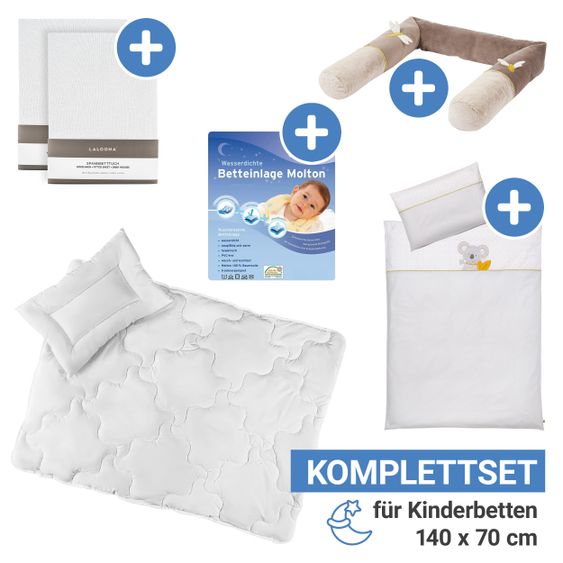 Babyartikel.de 8-tlg. Bett-Set für Kinderbett 140x70 cm / Steppbett +Bettwäsche +Nestchenschlange +Spannbetttuch +Betteinlage Australia