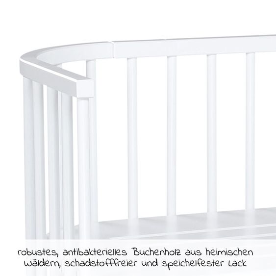 Babybay 5-tlg.- Beistellbett-Set Boxspring mit Matratze Classic Fresh, Nestchen Sterne Weiß Perlgrau, Spannbetttuch Deluxe Weiß & Verschlussgitter - Weiß