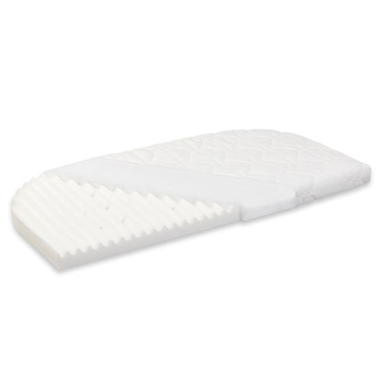 Babybay 5-tlg.- Beistellbett-Set Boxspring mit Matratze Classic Fresh, Nestchen Sterne Weiß Perlgrau, Spannbetttuch Deluxe Weiß & Verschlussgitter - Weiß