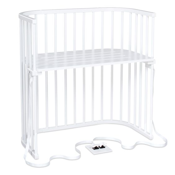 Babybay 5-tlg.- Beistellbett-Set Boxspring mit Matratze Classic Fresh, Nestchen Sterne Weiß Perlgrau, Spannbetttuch Deluxe Weiß & Verschlussgitter - Weiß